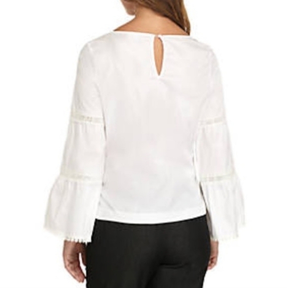 Nannette Lepore White Peasant Top Eyelette Lace Bell Sleeves Size Large - Picture 2 of 16